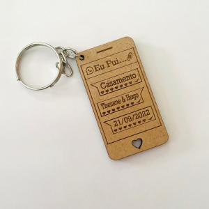 Chaveiro celular MDF 5x7 4x0  gravação frente Cru / Branco Argola de metal 